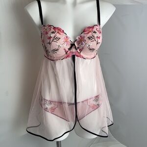 Victoria’s Secret light pink and black babydoll 36C snd satin panty L